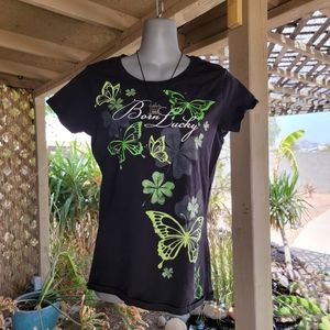 Born Lucky Butterfly Graphic Tee Shirt Size S